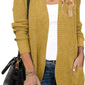 Merokeety Mustard Open-Front Cardigan